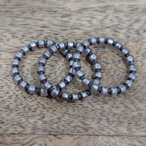 Set of Three Silver Beaded Rings